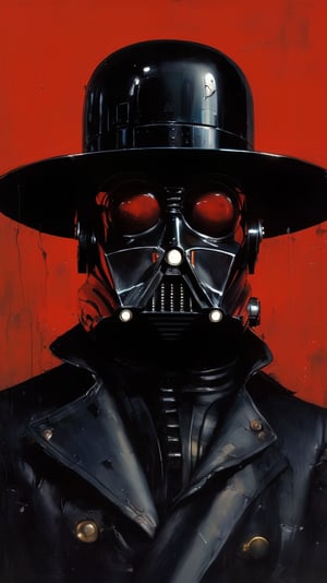 art by simon bisley, art by ralph steadman, art by vallejo, a masterpiece, stunning detail, (((R2D2 the droid))), supreme leader of the empire,  a proud figure, superior in power, knowledge and might, wearing a black panama hat and a black leather jacket, 