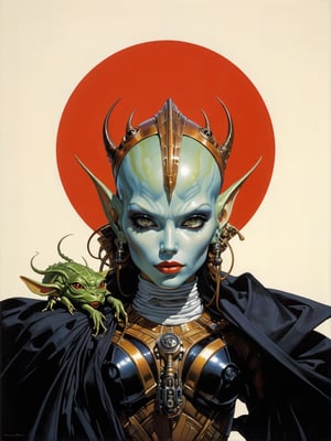 art by Masamune Shirow, art by J.C. Leyendecker, art by simon bisley, a masterpiece, stunning beauty, hyper-realistic oil painting, a star wars alien creature,  loose clothing, a portrait picture, incredible detail, 