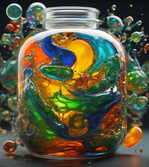 art by yashitomo nara, stunning beauty, hyper-realistic oil painting, a magic potion, stored in a square thick glass jar, vibrant colors, dark chiarascuro lighting, a telephoto shot, 1000mm lens, f2,8,,Vogue,more detail XL