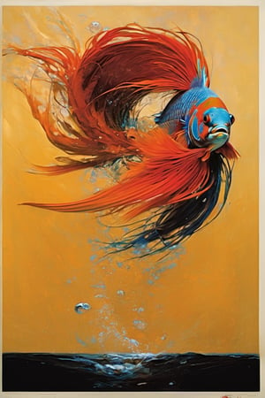  art by simon bisley, art by Brom, art by ralph steadman, art by gustav klimt, an exotic siamese fighting fish, resplendant in colour and intricate detail,  a masterpiece, realistic,  The artwork is a masterpiece, boasting incredible detail and a sense of depth that pulls the viewer in.