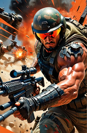 carving by michelangelo, art by simon bisley, art by Boris Vallejo , a masterpiece, stunning beauty, hyper-realistic movie poster, 8k, black ops killers, ,  a telephoto portrait picture, background blurred, incredible detail, fantasy portrait, kaleidoscope graffiti background, artint, frutiger, A black ops tactical arms gunner stares down the scope of his weapon, The artwork is a masterpiece, boasting incredible detail and a sense of depth that pulls the viewer in. the wors "Black Ops" is emblazoned on the image, (text "One last stand")