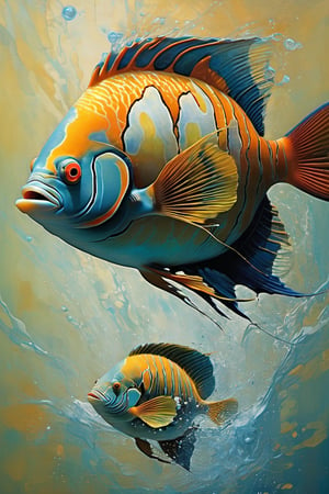  art by simon bisley, art by Brom, art by ralph steadman, art by gustav klimt, a tropical angel fish swimming in a tropical ocean, resplendant in colour and intricate detail,  a masterpiece, realistic,  The artwork is a masterpiece, boasting incredible detail and a sense of depth that pulls the viewer in.