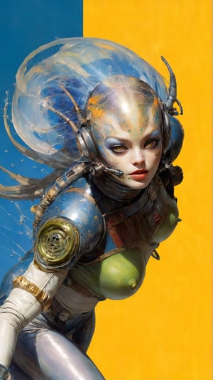 art by Masamune Shirow, art by J.C. Leyendecker, art by simon bisley, art by ralph steadman, a masterpiece, stunning beauty, hyper-realistic oil painting, star wars alien creatures, a portrait picture, incredible detail, fantasy portrait, alien skin, breathing apparatus, fish like skin, eel like noses, lime graffiti background, 