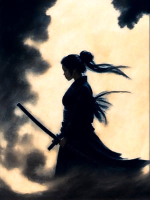  inc art, silhouette of 1 girl, dark fantasy samurai, sexy black robe,  atmospheric, cinematic, smoke and dust, dark atmosphere, epic, dark art,
Decora_SWstyle,style,art_booster,ink ,real_booster,artistic oil painting stick