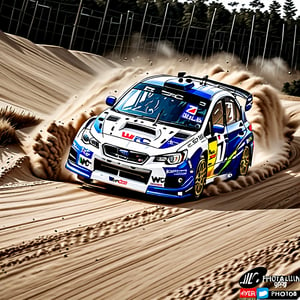 ((masterpiece, best quality, hyper detailed, insanely detailed, beautiful, ultra realistic photo, photorealistic, raw photo, realism)),
BREAK
A Subaru blue Impreza WRX-STI "WRC2008 MODEL" drifting on a sand course and turning a corner during a WRC car race.
The main sponsor logo is in yellow and says "Rasman045".
There are other sponsor logos but they are smaller than the main one,