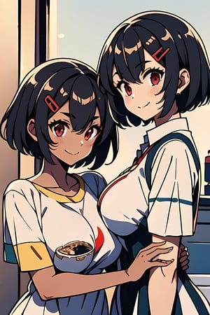 2girl, Split left and right, Two people can fit inside a huge cup noodle container that can be used by other people.
Inside the container are chicken soup and cup noodle ingredients,
A park with refreshing autumn sunshine,
BREAK
left side, KANON, short hair, medium brests, yellow one-piece dress,
BREAK
right side, KUON, short hair, black hair, blue inner hair, tsurime, red hairclip, red eyes, thick eyebrows, dark skin, large brests, ,KANON