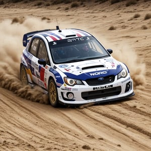 ((masterpiece, best quality, hyper detailed, insanely detailed, beautiful, ultra realistic photo, photorealistic, raw photo, realism)),
BREAK
A Subaru blue Impreza WRX-STI "WRC2008 MODEL" drifting on a sand course and turning a corner during a WRC car race.
The main sponsor logo is in yellow and says "Rasman045".
There are other sponsor logos but they are smaller than the main one,