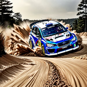 ((masterpiece, best quality, hyper detailed, insanely detailed, beautiful, ultra realistic photo, photorealistic, raw photo, realism)),
BREAK
A Subaru blue Impreza WRX-STI "WRC2008 MODEL" drifting on a sand course and turning a corner during a WRC car race.
The main sponsor logo is in yellow and says "Rasman045".
There are other sponsor logos but they are smaller than the main one,