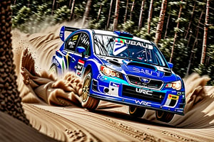 ((masterpiece, best quality, hyper detailed, insanely detailed, beautiful, ultra realistic photo, photorealistic, raw photo, realism)),
BREAK
A Subaru blue Impreza WRX-STI "WRC2008 MODEL" drifting on a sand course and turning a corner during a WRC car race.
The main sponsor logo is in yellow and says "Rasman045".
There are other sponsor logos but they are smaller than the main one,