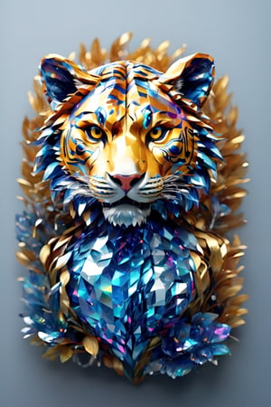 Produce a mascot in the form of a mythical Tiger, with a body composed of polished chrome and circuits, decorated with a maze of holographic creativity. Bright background, plain design, Chinese ink drawing, t-shirt design, pro vector,3D,glass shiny style