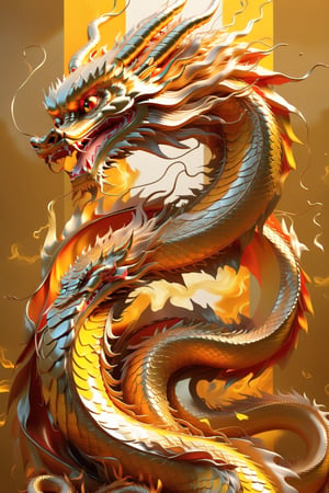 A smooth Chinese golden dragon,  flaming dragon snake,  dragon oil painting,  Chinese dragon,  perfect smooth body lines,  golden dragon,  flaming dragon,  majestic Chinese dragon,  phoenix dragon,  Chinese dragon concept art,  dragon art,  dragon god,  dragon on a yellow background,  ultra high definition,  realistic,  rich in detail,  perfect UHD image quality,  neon colors,  ultra fine edges,  incredible,  perfect golden ratio compositions,  magical fine technological lines,  cinematic,  high definition,  fine light and shadow,  high detail,  3D rendering,,,aw0k euphoric style,more detail XL