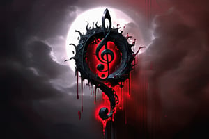 bleeding treble clef, gothic art, dark magic, dark, BloodPunkAI