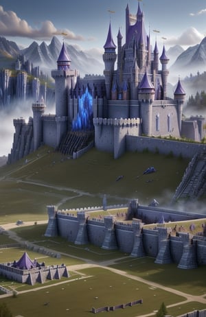 by day, walls of an epic fantasy castle, (((defended by army of paladins, fantasy warrior))), (walls view), realistic photography, masterpiece, high quality UHD 8K