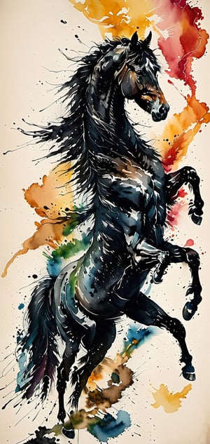 horse, color, ink, Chinese ink painting, smoke