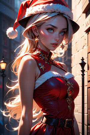 Ultra-realistic capture, Highly detailed,. Skin texture must be natural,Take a photo wearing a Santa Claus costume,Red dress and hat, wearing red dress,Upper arms exposed