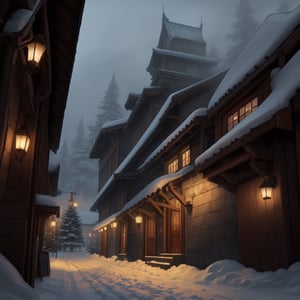  winter, in a sad city, snow is falling,wrench_elven_arch