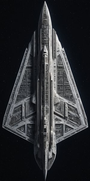 A spectacular and powerful spaceship, in the style of Star Wars, full of intricate details, sails through the confines of space and, engraved on its shiny hull, the following ((text "8000 LIKES" text)) appears.