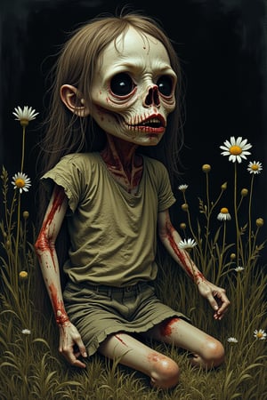 The flower has dried up (daisy girl). The disturbing and grotesque world of Stephen Gummel. Style by Andrew Wyeth, Katsuhiro Otomo “Scary stories told in the dark.
