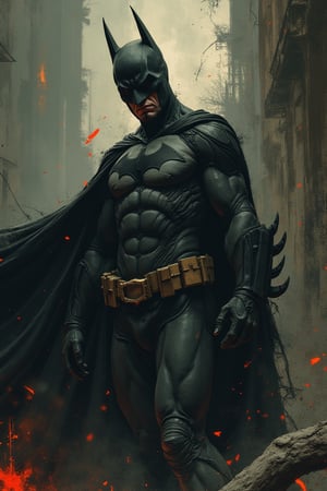 (masterpiece), (Highest quality), (Super detailed) (Ultra high resolution), (Best illustrations), 8k, wallpaper, (Batman in extremely poor condition, terrible look). (Detailed skin texture: 1.4) (Close-up of upper body: 2.0) disturbing and grotesque world,
with a muted palette and dry brush technique creating a feeling of hopelessness, desolation, hopelessness, dirt. (psychedelic.Neon art/progressive.(Detailed arms:2.0) Perfect body anatomy.