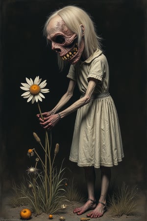 The flower has dried up (daisy girl). The disturbing and grotesque world of Stephen Gummel. Style by Andrew Wyeth, Katsuhiro Otomo “Scary stories told in the dark.
