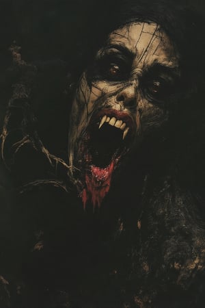 Full length view. Dark, creepy horror (Venom) an evil but beautiful face, a glossy dark cherry yellow hellish look, a frighteningly beautiful expressive look in the style of Ashley Wood. Stephen Gammell.--ar 9:16 --stylize 750