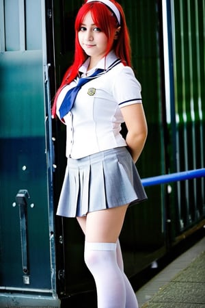 20 years old girl with huge breast, cosplaying tight school uniforms