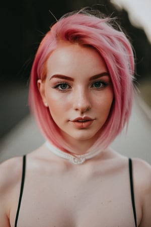 Young girl with pink hair and round butt