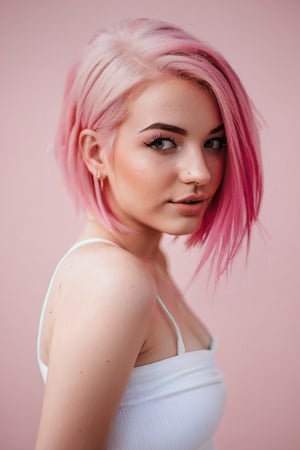 Young girl with pink hair and round butt