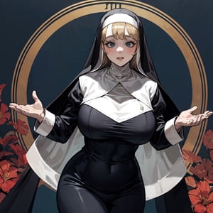 a ((heavyset fantasy nun wearing armor)), 2d fantasy illustration with an art nouveau background