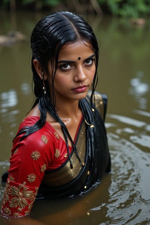 ((wet clothes, wet hair, wet face, wet skin, )), Raw photo of (18yo Kerala Beautiful young woman:1.1, (best quality, highres, ultra-detailed:1.2), This breathtaking photograph, shot on a Canon 1DX with a 50 mm f/2.8 lens, beautifully showcases the raw and authentic beauty of life. high resolution 8k image quality, vibrant colors, glowing dimond, glowing eyes, realistic Raw photo, realistic lighting, traditional wet  saree with embroidery design, wet full sleeve blouse with embroidery design, exotic beauty, mesmerizing eyes, girl ,Thrissur,Mallu,Saree,35mm photo.,Fetishwet,Wet,covered in oil,covered in mud,wam,wet clothes,wetlook, the girl is completely doused with transparent slimes,Wetfetish,Enhanced all