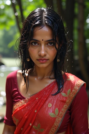 ((wet clothes, wet hair, wet face, wet skin, )), Raw photo of (18yo Kerala Beautiful young woman:1.1, (best quality, highres, ultra-detailed:1.2), This breathtaking photograph, shot on a Canon 1DX with a 50 mm f/2.8 lens, beautifully showcases the raw and authentic beauty of life. high resolution 8k image quality, vibrant colors, glowing dimond, glowing eyes, realistic Raw photo, realistic lighting, traditional wet  saree with embroidery design, wet full sleeve blouse with embroidery design, exotic beauty, mesmerizing eyes, girl ,Thrissur,Mallu,Saree,35mm photo.,Fetishwet,Wet,covered in oil,covered in mud,wam,wet clothes,wetlook, the girl is completely doused with transparent slimes,Wetfetish,Enhanced all