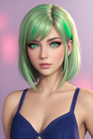 Chica hermosa, con cabello de colores, ojos asules, entorno verde, ultraHD, 