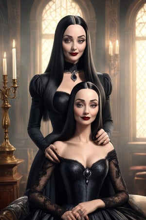 Carolyn Jones, (Morticia Adams,), masquerade, realistic 8k,PIXAR