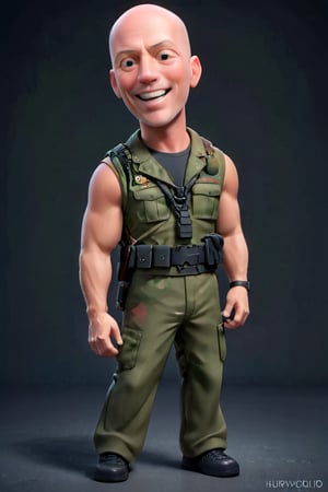 
The cute, adorable and charismatic movie actor Bruce Willis smiling at the public and wearing a military commando suit with camouflage, sleeveless, firing a long-range weapon, 3D cartoon character. hyperrealism, photorealism, beautiful, complex, incredibly detailed photographs. very real image of bruce willis