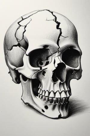 broken skull, pencil draw