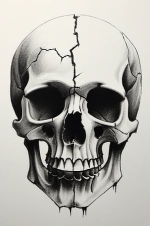 broken skull, pencil draw