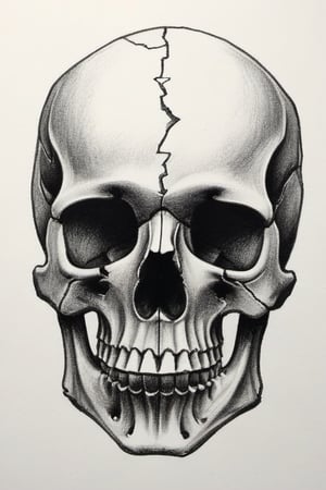 broken skull, pencil draw