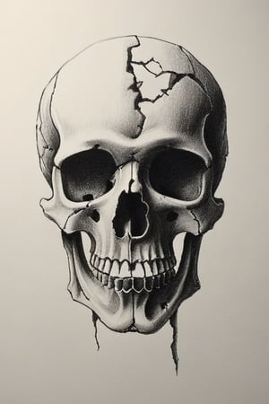 broken skull, pencil draw