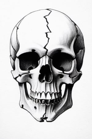 broken skull, pencil draw