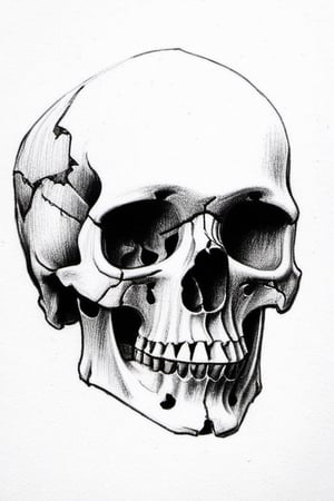 broken skull, pencil draw