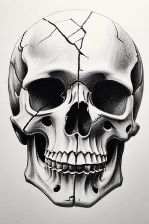 broken skull, pencil draw