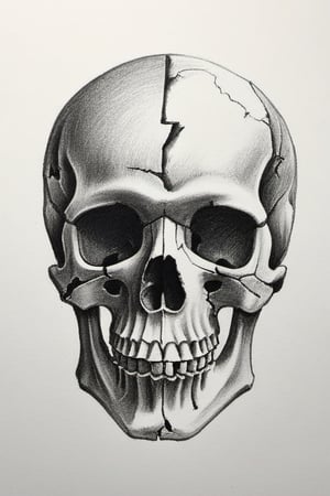 broken skull, pencil draw