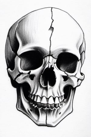 broken skull, pencil draw