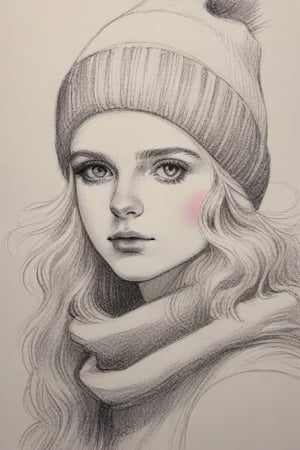 winter girl, pencil draw