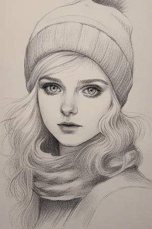 winter girl, pencil draw