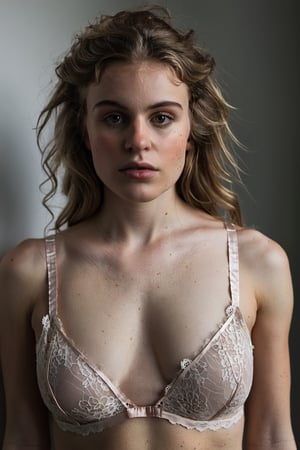 Upper body image of a young big breast girl, wearing tattered lingerie, displaying an expression of resilience and defiance, BREAK ragged lace, frayed edges, and delicate fabric barely holding together, BREAK Pensive, intriguing, BREAK Sketch-like, with a touch of realism, BREAK Dramatic chiaroscuro lighting, enhancing the texture and depth, BREAK Close-up perspective, with a shallow depth of field, BREAK Highly detailed, with emphasis on the texture of the fabric and the intricate weave of the lace