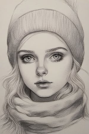 winter girl, pencil draw