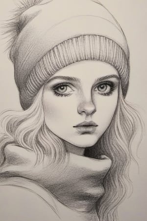 winter girl, pencil draw