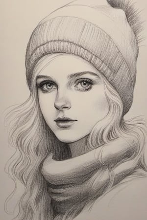 winter girl, pencil draw