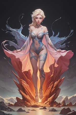 full body, centered, elsa from frozen as a succubusgirl, dark art, red bloody eyes , dark eyes, hoarfrost metal lace, fantasy, sunlight, sunbeam, intricate detail. 8k, dreamlike, surrealism, symmetrical, soft lighting, trending on artstation, intricate details, highly detailed, unreal engine, by ross tran, wlop, artgerm and james jean, Brian Froud, art illustration by Miho Hirano, Neimy Kanani, oil on canvas by Aykut Aydoğdu, oil painting, heavy strokes, paint dripping